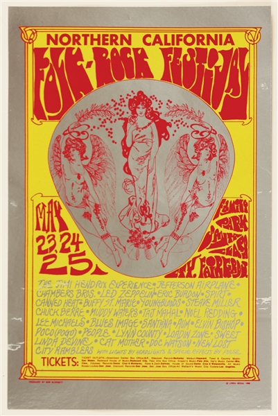 Jimi Hendrix Original 1968 Northern California Folk Rock Festival Handbill