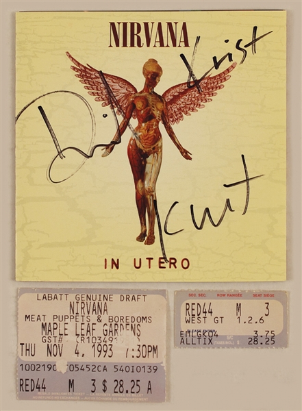 Nirvana Signed "In Utero" C.D. Insert and Ticket 
