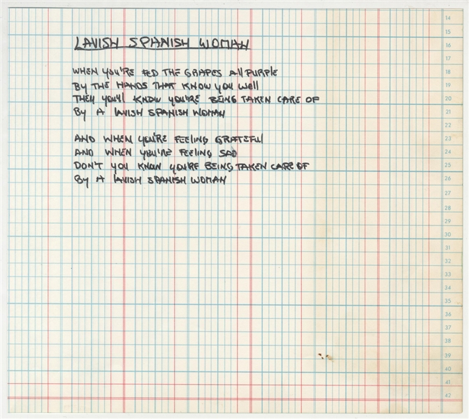Gene Simmons Handwritten "Lavish Spanish Woman" Lyrics