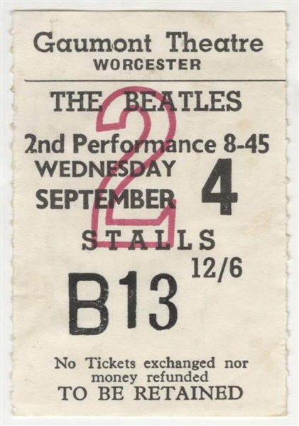 Beatles Original 1963 Gaumont Theatre U.K. Concert Ticket