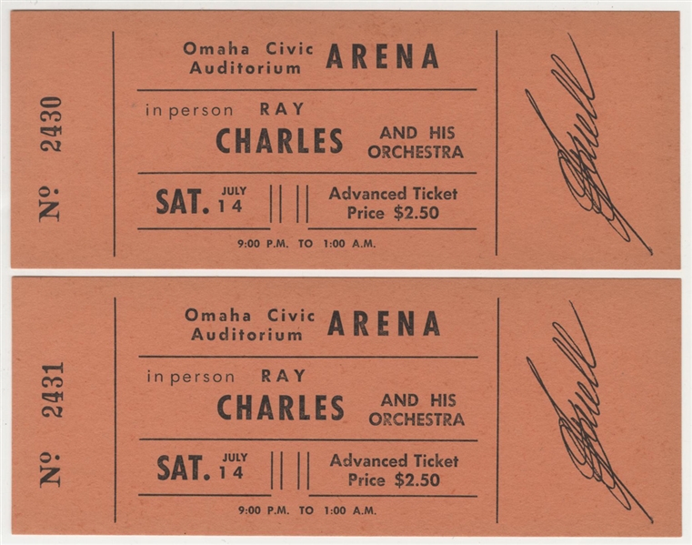Ray Charles Original 1962 Concert Tickets (2)