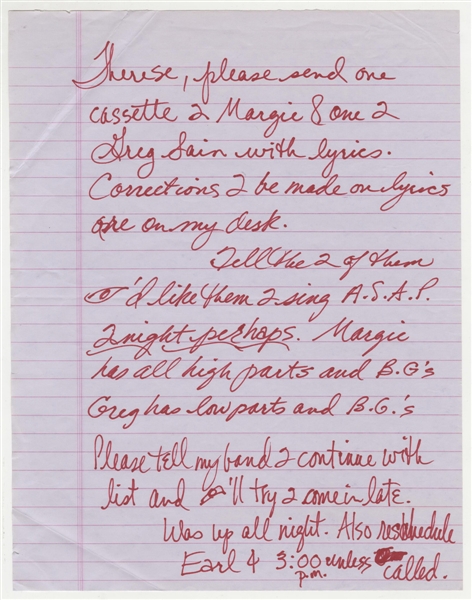 Prince Handwritten Letter to Personal Assistant Therese Stoulil
