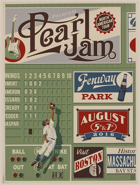 Pearl Jam at Fenway Park Original Concert Poster Lithographs Signed by Artist (6)