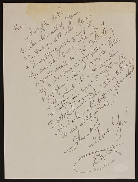 Janet Jackson Handwritten and Signed Letter