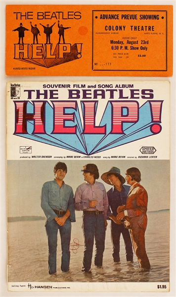Beatles Original "HELP!" Advanced Prevue Showing Ticket and Souvenir Film and Song Album Book