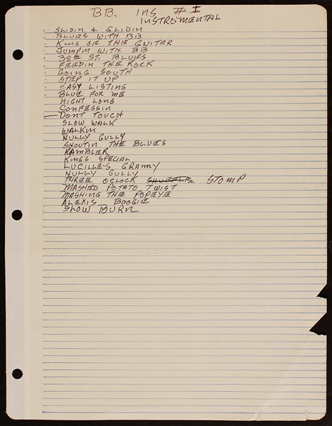 B.B. King Handwritten Set List