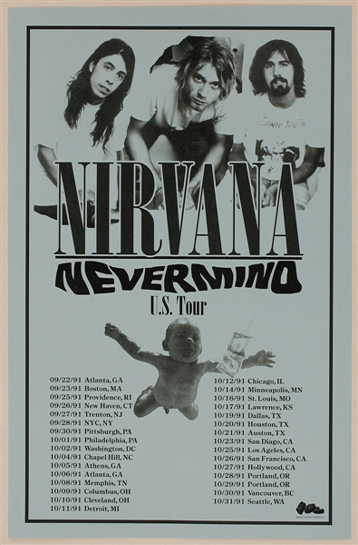 Nirvana Original 1991 Nevermind U.S. Tour Poster