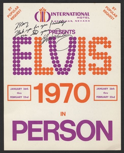 Elvis Presley Twice-Signed and Inscribed Las Vegas International Hotel Flyer