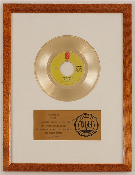 OJays "Love Train" Original RIAA White Matte Gold Record Award