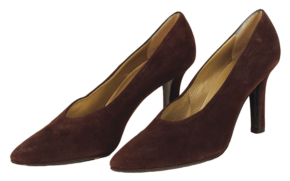 Aretha Franklin Owned and Worn Yves St. Laurent Brown Suede Pumps