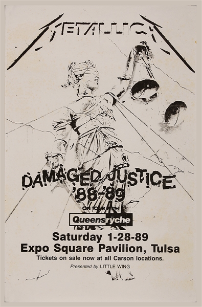 Metallica "Damaged Justice" 1988-89 Tour Original Concert Poster with Queensryche