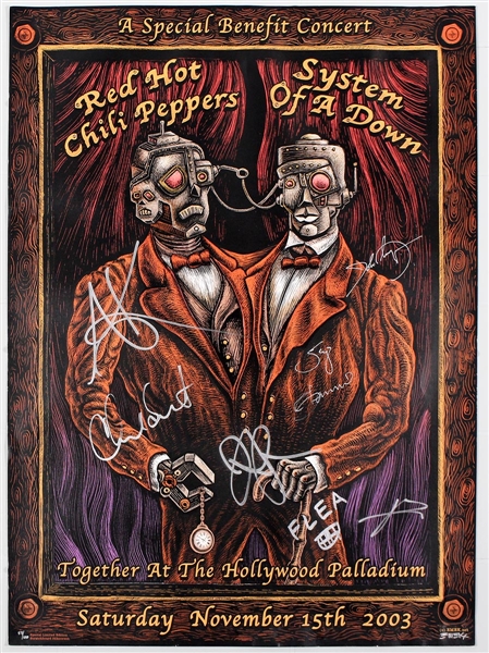 Red Hot Chili Peppers and System of a Down Signed 2003 Original Limited Edition Benefit Concert Poster