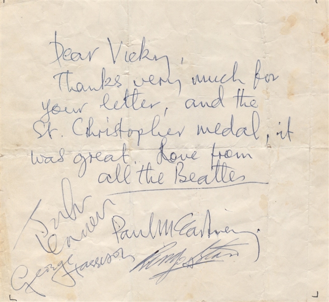 Beatles Paul McCartney Circa 1963 Handwritten Letter 1963 Signed by All Four Beatles with Frank Caiazzo LOA