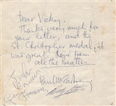 Beatles Paul McCartney Circa 1963 Handwritten Letter 1963 Signed by All Four Beatles with Frank Caiazzo LOA