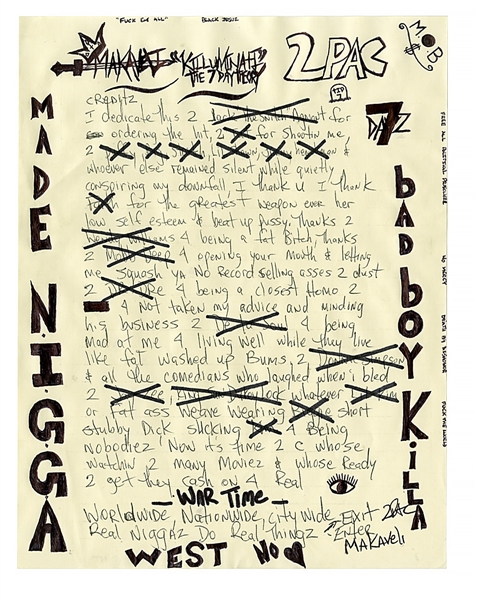 Tupac Shakur Handwritten and Drawn "Makaveli" Liner Notes Artwork