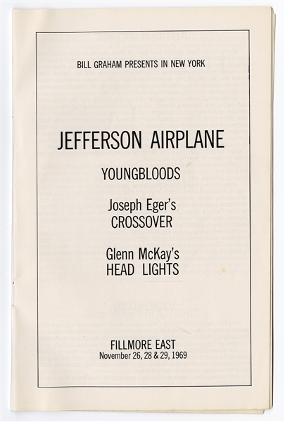 Jefferson Airplane Original 1969 Fillmore East Concert Program