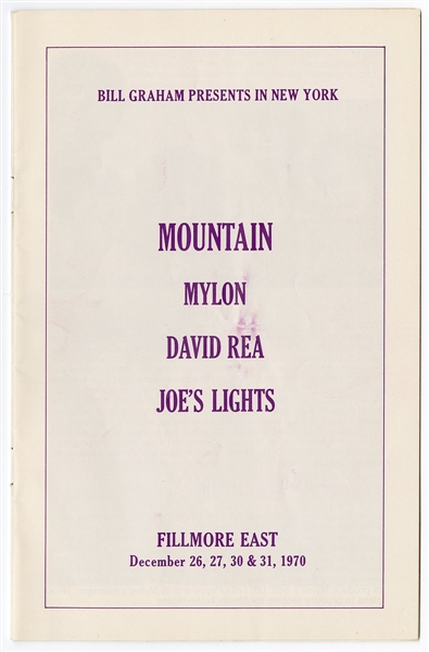 Mountain Original 1970 Fillmore East Concert Program