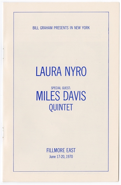 Laura Nyro/Miles Davis Original 1970 Fillmore East Concert Program