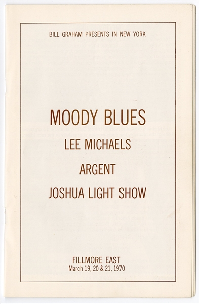 Moody Blues Original 1970 Fillmore East Concert Program
