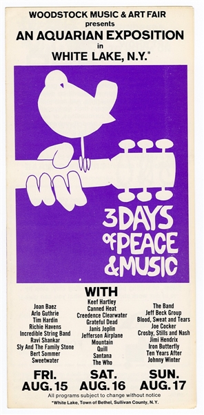 Woodstock 1969 Music Festival Original Handbill/Pamphlet