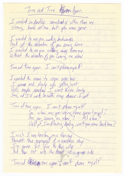 Adam Duritz Handwritten Counting Crows "Time and Time Again"  and "Rain King" Working Lyrics