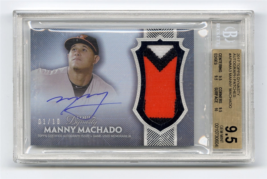 Manny Machado Signed 2017 Topps Dynasty Autograph Game Used Patch Card 1/10 BGS 9.5 Gem Mint 10 Autograph