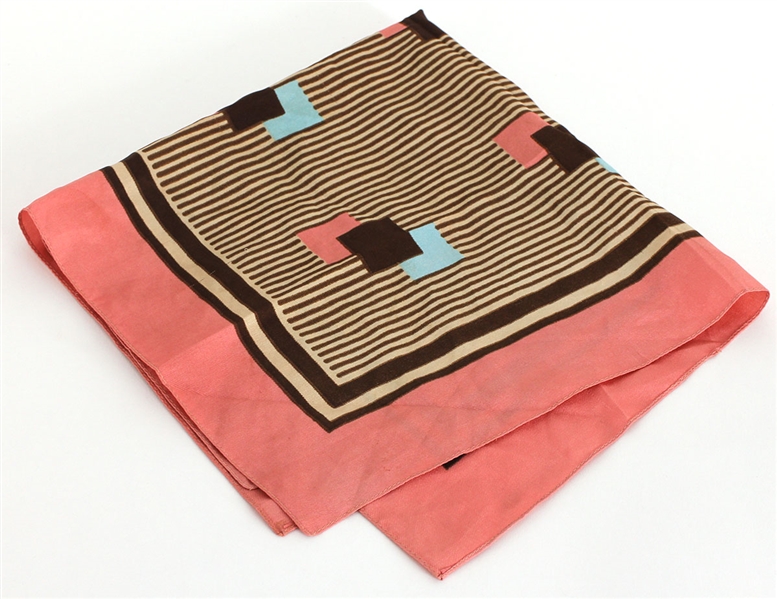 James Brown Owned and Worn Pink, Brown and Blue Geometric Scarf 