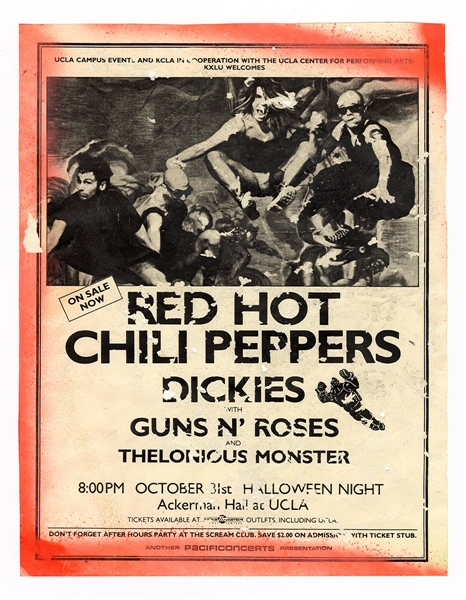 Red Hot Chili Peppers Original 1986  "Freaky Styley Tour" Concert Handbill Also Featuring Guns N Roses