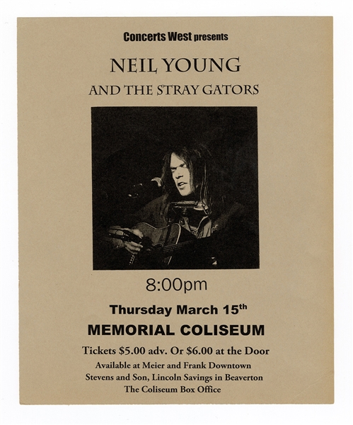 Neil Young and The Stray Gators Original 1973 Memorial Coliseum Concert Handbill