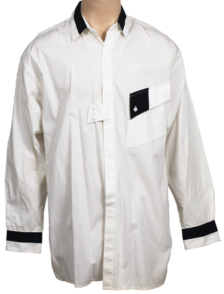 Michael Jackson Owned and Worn Long-Sleeved White Shirt with Black Accents