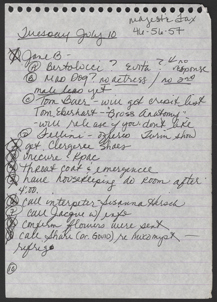 Madonna Handwritten "To Do" List