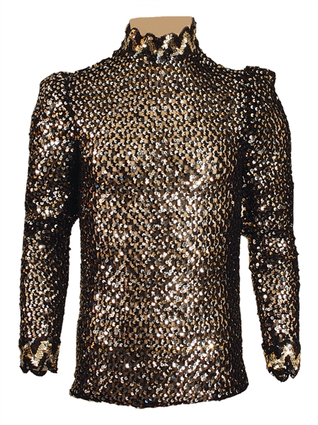 Prince Stage Worn and Personally Owned Elaborate Black and Gold Sequin Top