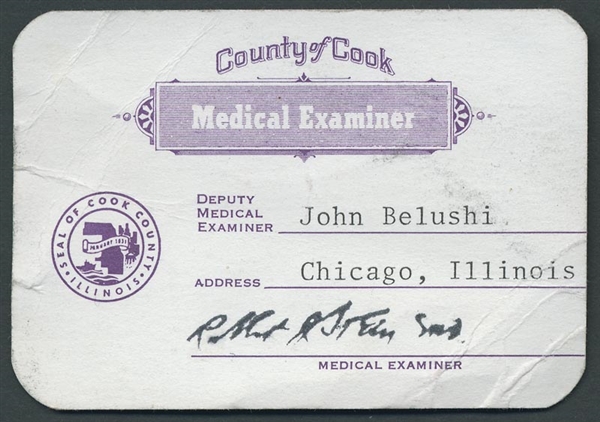John Belushi "The Blues Brothers" Medical Examiners Card
