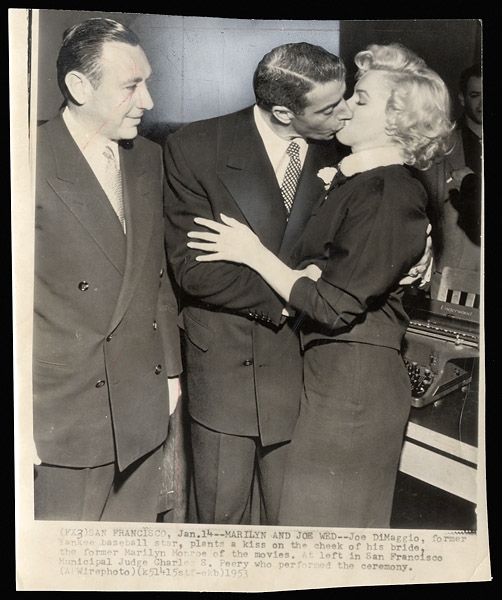 Joe DiMaggio and Marilyn Monroe "Wedding Picture" Original Wire Photograph