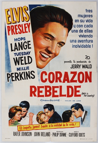 Elvis Presley 29 x 43 Original "Wild In The Country" Argentinian Movie Poster 