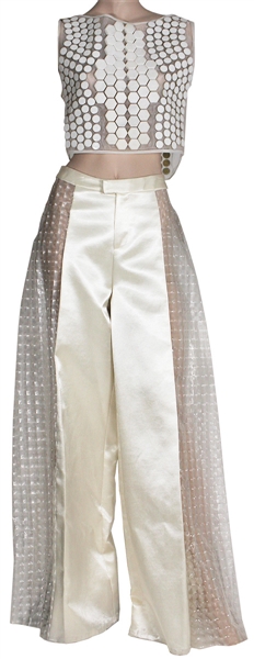 Lady Gaga Worn Custom Off-White Ceramic Top and Sheer Pants