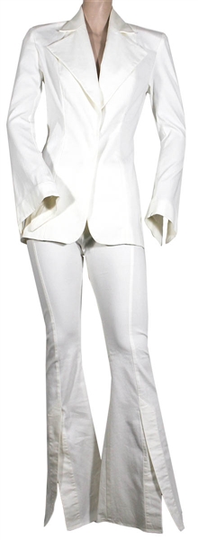 Spice Girl Victoria Beckham "Not Such an Innocent Girl’ Television Performance Worn Custom White Linen Two-Piece Suit