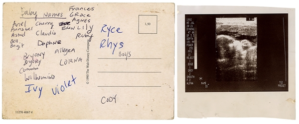 Kurt Cobain Handwritten Baby Name List with Francis Beans Original Ultrasound Picture 