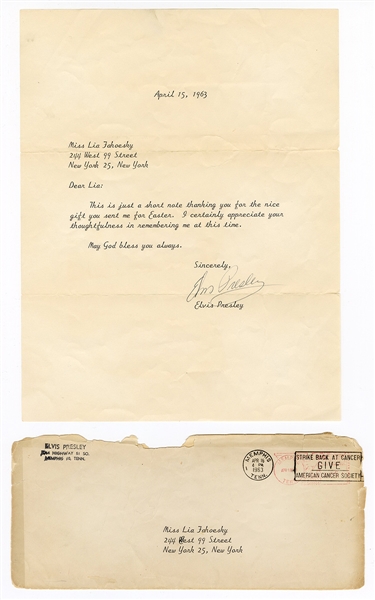 Elvis Presley Original 1963 Secretarial Signed Typed Letter to a Fan with Post-Dated Envelope