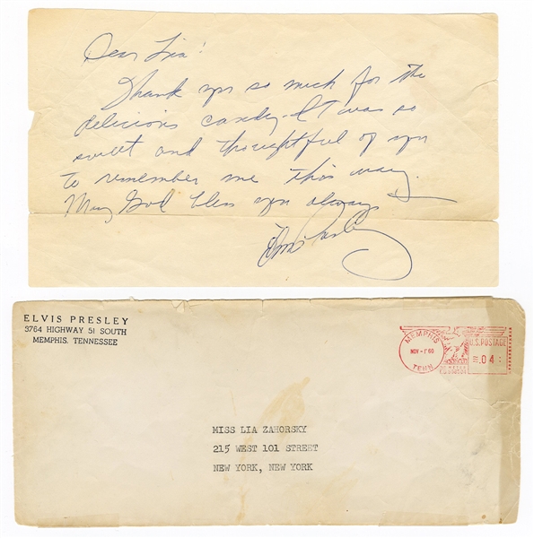 Elvis Presley Original 1960 Secretarial Signed and Handwritten Letter to a Fan with Post-Dated Envelope