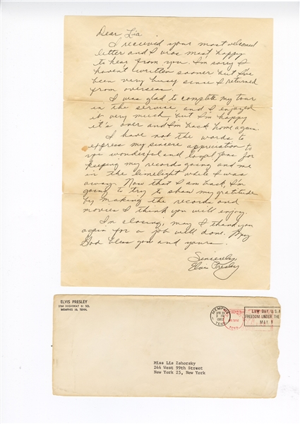 Elvis Presley Original 1962 Secretarial Signed & Handwritten Letter to a Fan with Post-Dated Envelope