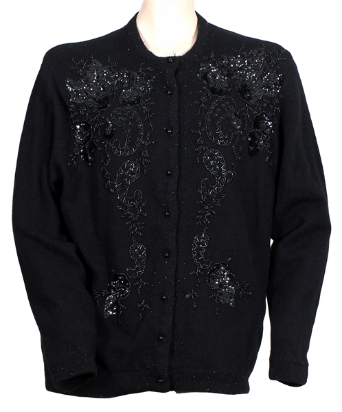 Liza Minnelli Owned & Worn Black Beaded and Sequined Cardigan Sweater