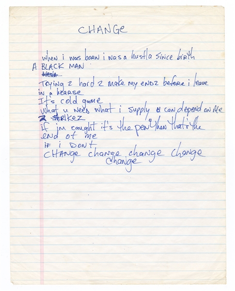 Tupac Shakur Handwritten "Change" Lyrics