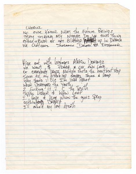 Tupac Shakur Handwritten Lyrics