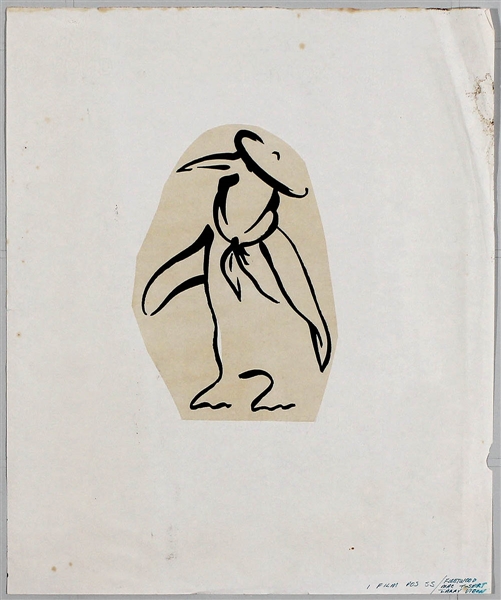 Fleetwood Mac Original Larry Vigon Penguin Logo Drawing Used on T-Shirts from His Personal Collection