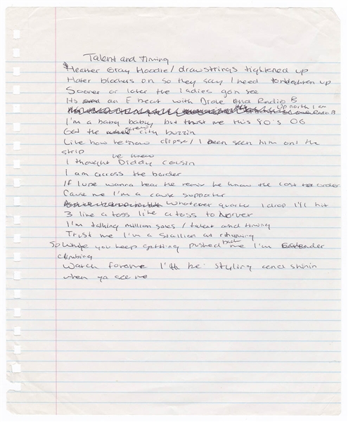 Drake "Talent and Timing" Handwritten Lyrics