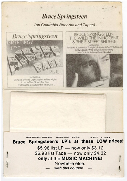 Bruce Springsteen Original "Greetings from Asbury Park" and "The Wild, The Innocent & The E Street Shuffle"  Music Machine Promotional Rolling Papers 
