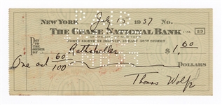 Thomas Wolfe Signed Check JSA LOA 
