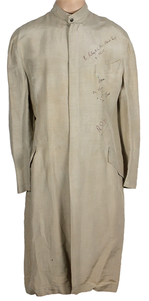 Peter Gabriel "So" Tour Stage Worn, Signed and Inscribed Long Nehru-Style Grey Jacket 