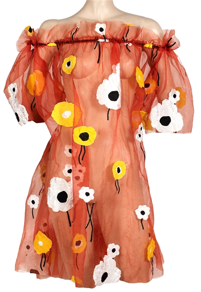 Katy Perry "Never Really Over" Music Video Worn Sheer Floral Orange Dress